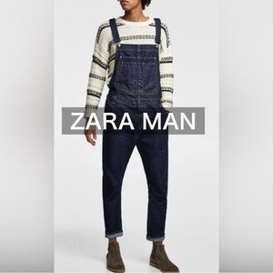 ZARA MEN Dungarees Denim Overall Raw Hem Contrast Stitching Dark Blue Rinse M